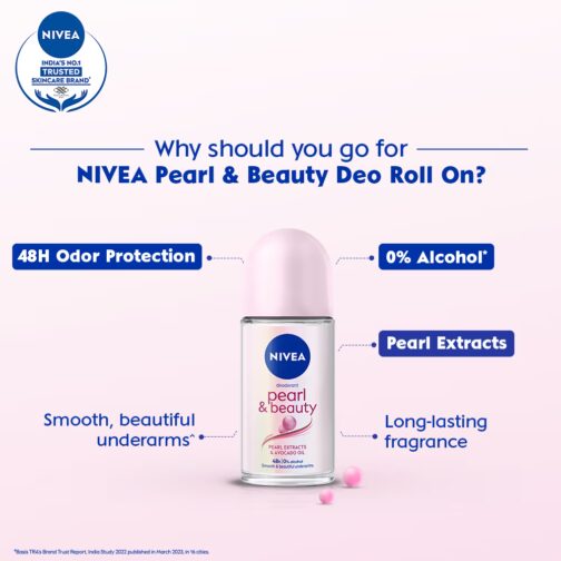 Nivea Pearl & Beauty Deodorant Roll On 48H (50ml) - Image 3