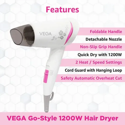 Vega Go-Style 1200 Watts Hair Dryer - VHDH-18 - Image 3