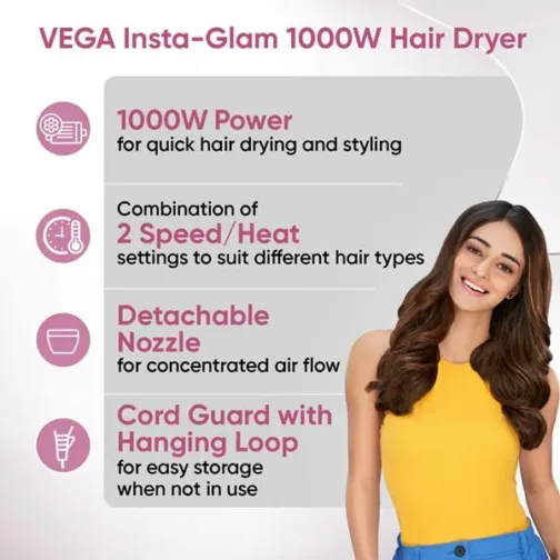 Vega Insta Glam 1000 Watts Hair Dryer - VHDH-20 - Image 2