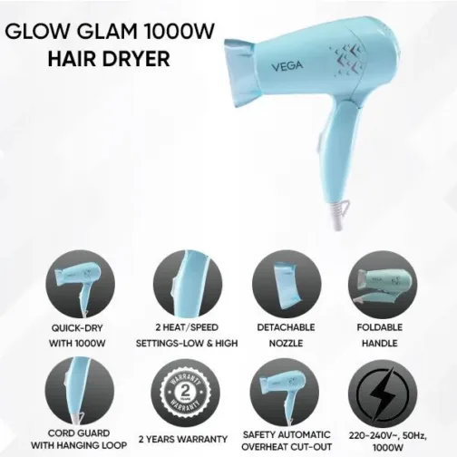 VEGA Glow Glam 1000W Hair Dryer- VHDH-26 - Image 6